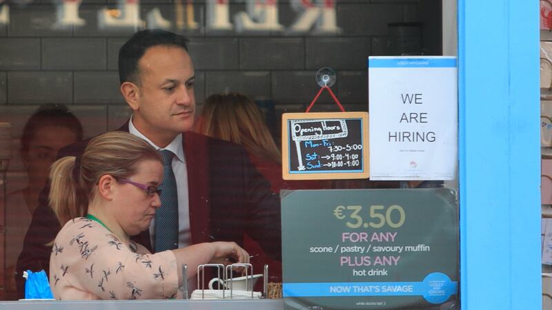 Pause for thought: Taoiseach Leo Varadkar at the Lolly & Cooks coffee shop on Merrion Street. Photograph: Gareth Chaney/Collins