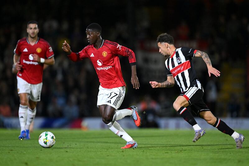 Kobbie Mainoo of Manchester United in action against Grimsby Town - the midfielder has fallen out of favour with his manager. Photograph: Shaun Botterill/Getty Images