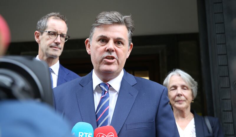 Incoming RTÉ director general Kevin Bakhurst speaking to the media after his meeting with Minister for Media Catherine Martin on Thursday. Photograph: Gareth Chaney/Collins Photos 