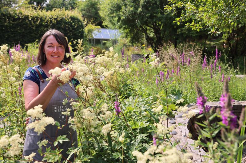 Cate King in  the gardens at the Burren Perfumery. Photograph: Dara Mac Dónaill
