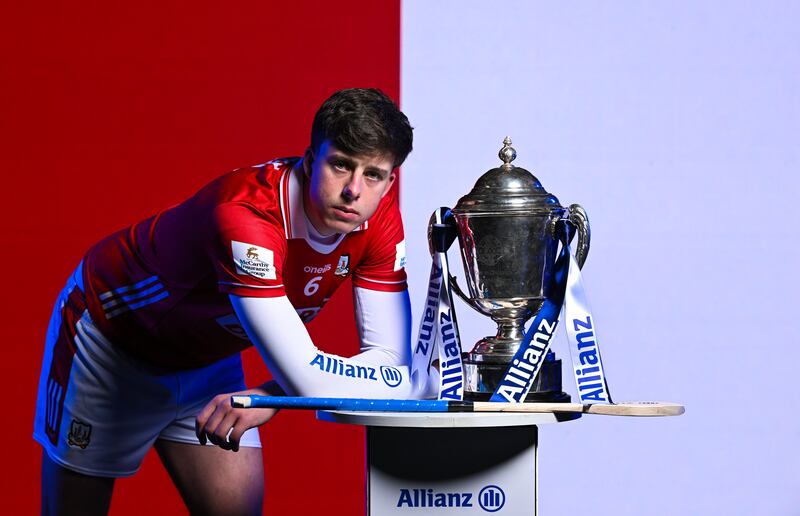 Cork captain Robert Downey with the AHL Division 1A trophy ahead of Sunday's final against Tipperary. 'All in all we’re in the final now and we can look back at it and say it’s been positive.' Photograph: Brendan Moran/Sportsfile 