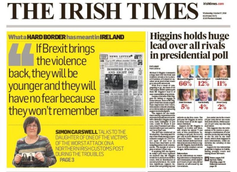 Wednesday's Irish Times front page
