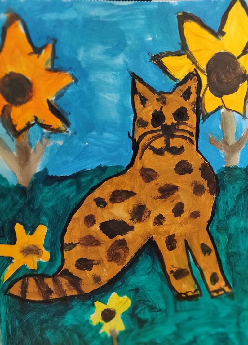 Levi Patrick Coada, aged 6.
'This is my granny's cat Galbeneatza. When this virus goes away, I will go to visit her, sleep over at her house and play with her cat as much as I want.'