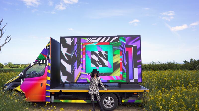 Aoife Dunne, with her work Transcending Time. Photograph: Kilian Waters