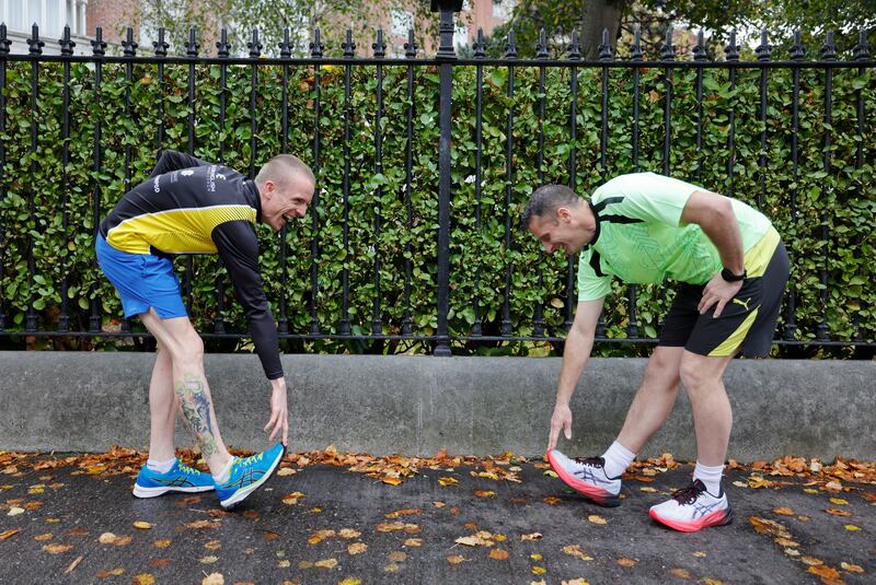 Back on their feet: Gary Mills (left) and Dara O'Connor have overcome a lot to get themselves in a position where they can take part in the Dublin Marathon. Photograph: Alan Betson
