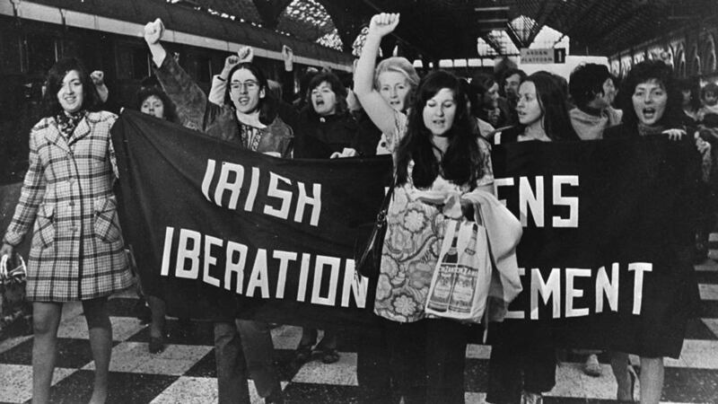 Women on the platform of Connolly Station, Dublin, in 1971, prior to boarding the ‘contraceptive train’ to Belfast. Photograph: The Irish Times