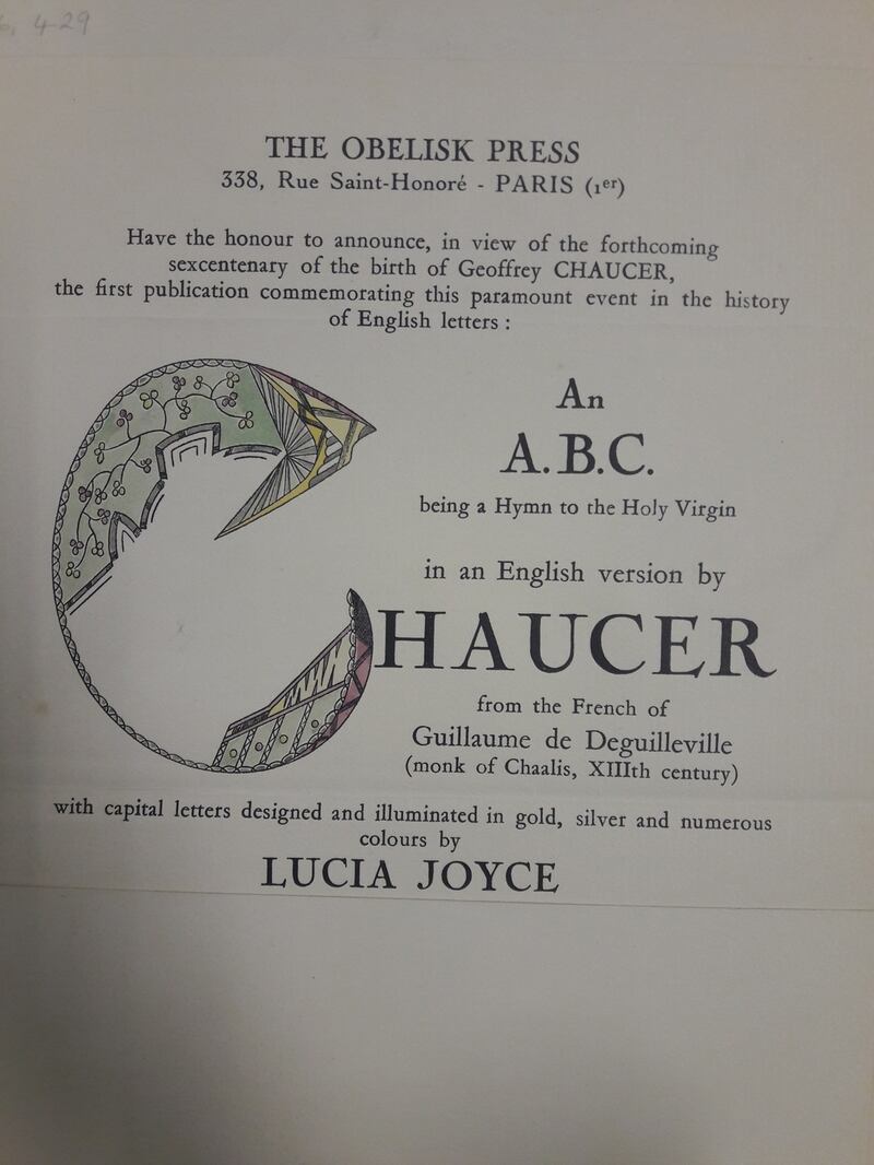 A sample image of Lucia Joyce’s Lettrines from  A Chaucer ABC