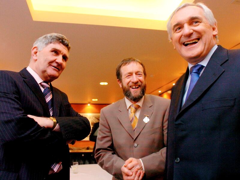 January 2005:  With the then-taoiseach Bertie Ahern (right) with GAA president Sean Kelly (centre)  at the launch of the 2005 Allianz National Football League. Photograph: David Maher/Sportsfile