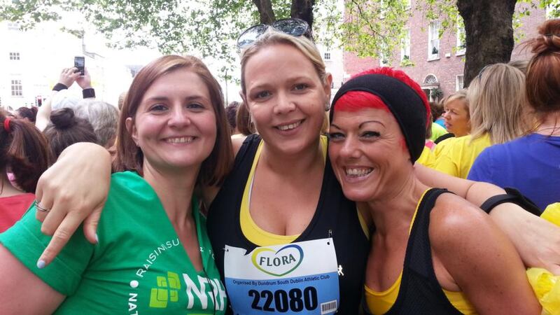 Clair Dale, Emma Wynne Morrissey and Natalie Fitzgerald at the Flora women’s mini marathon in June.