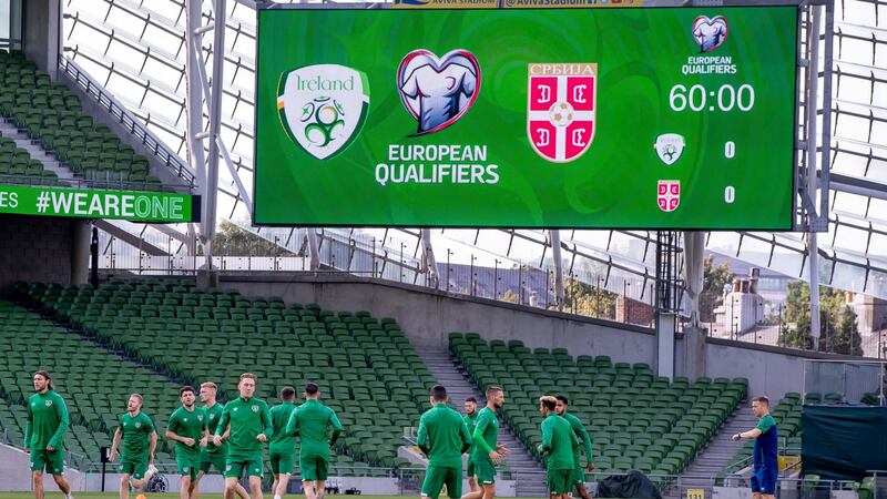 Ireland train at the Aviva Stadium ahead of their qualifier against Serbia. Photograph: Morgan Treacy/Inpho