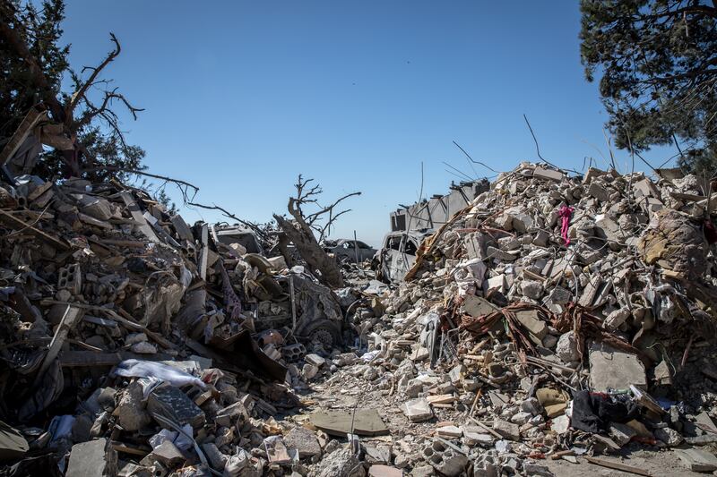 Destruction after an air strike in Lebanon's Bekaa Valley.
