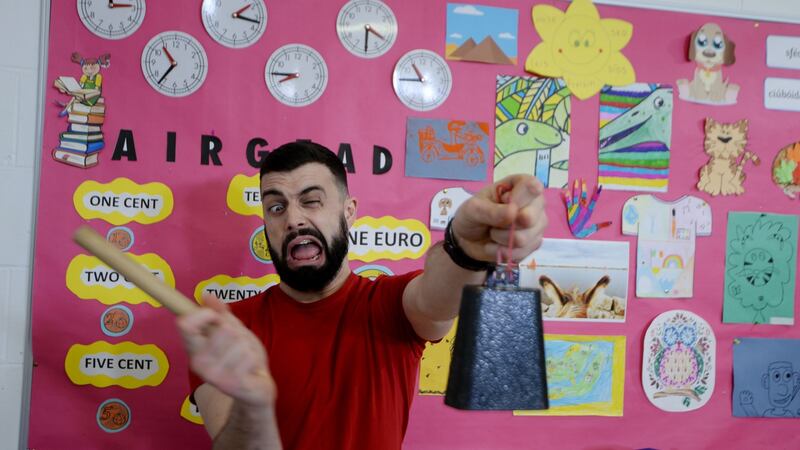 Múinteoir John Sharpson on the set of Home School Hub. Photograph: Alan Betson/The Irish Times