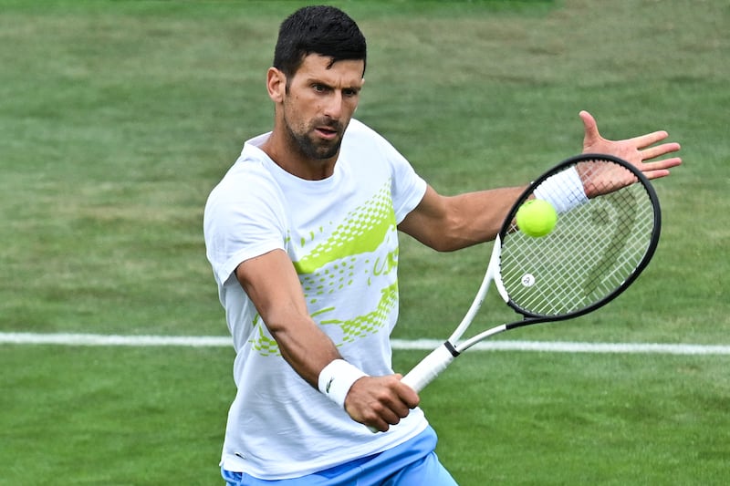 Serbia's Novak Djokovic in a training session prior to the start of the 2023 Wimbledon Championships. Photograph: Glynn Kirk/Getty Images