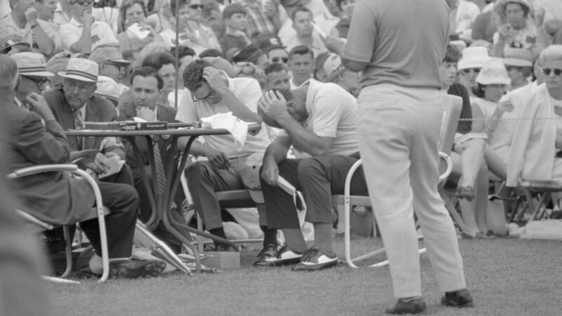 Argentine golfer Roberto De Vicenzo holds his head after he signed an incorrect scorecard and missed out on a playoff with Bob Goalby during the 1968 Masters. Photograph: