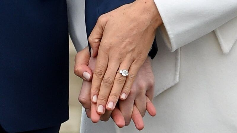 Actor Meghan Markle shows off her engagement ring following the announcement of her  engagement to Prince Harry. Photograph:  Reuters