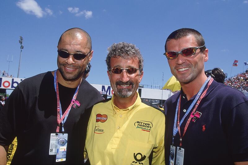 Eddie Jordan with Republic of Ireland internationals Paul McGrath and Roy Kean at the 2001 French GP. Photograph: Clive Mason /Allsport