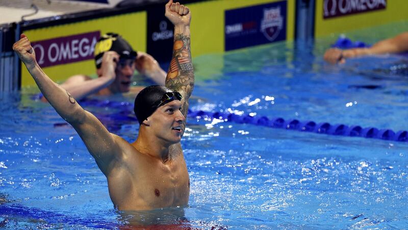 Caeleb Dressel of the United States reacts after setting an American record in the Men’s 50m freestyle final during  the 2021 US Olympic Team Swimming Trials in Omaha, Nebraska, in June. Photograph: Al Bello/Getty Images
