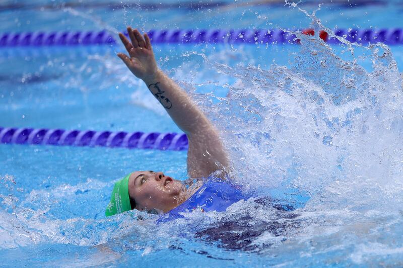 Patricia Larkin competes in the 50m Backstroke Level B Competition during day four of Special Olympics World Games 2023 in Berlin, Germany. Photograph: Alexander Hassenstein/Getty Images
