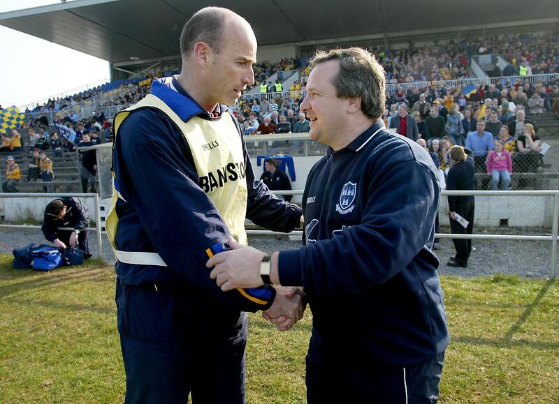 Roscommon manager Tommy Carr with his successor as Dublin manager, Tommy Lyons. Photograph: Morgan Treacy/Inpho