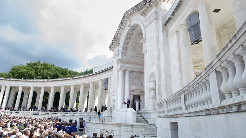 Former US president Bill Clinton speaks during the Robert Francis Kennedy memorial service at Arlington National Cemetery Memorial Amphitheater, on Wednesday. Photograph: Michael Reynolds/EPA