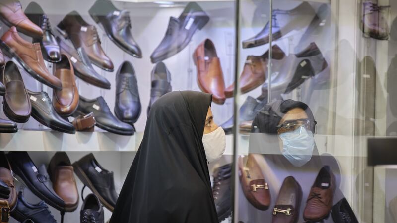 Two women in the holy city of Mashhad in Razavi Khorasan province, Iran. Photograph:  Morteza Nikoubazl/NurPhoto via Getty Images
