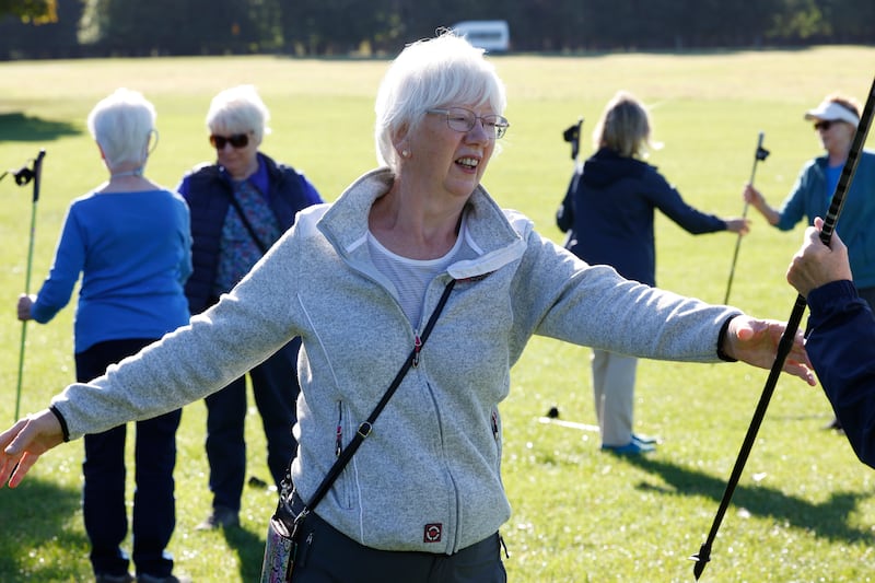 Ann Maher, club secretary of the Dublin Phoenix Nordic Walking Club, during a warm up. Photograph: Nick Bradshaw