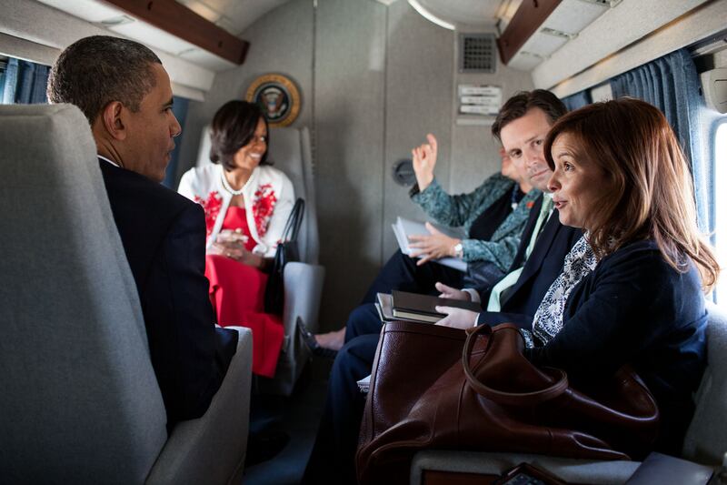 Obama’s right-hand woman: Alyssa Mastromonaco with Barack and Michelle Obama aboard Marine One in 2012. Photograph: Pete Souza/White House