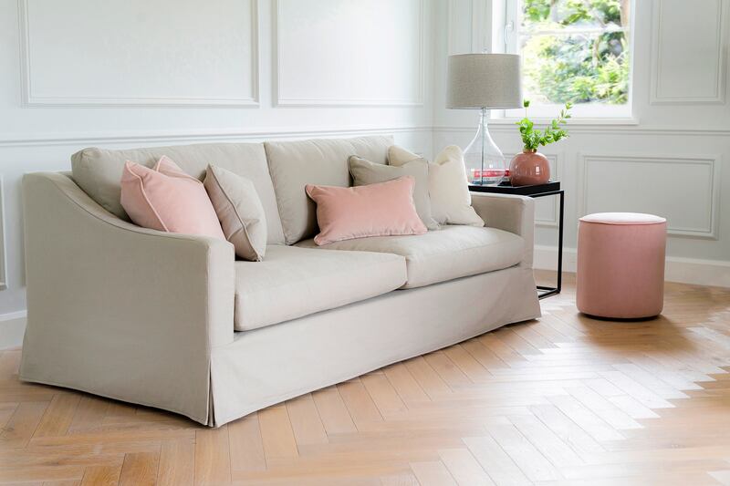 The Hannah sofa by Finline, shown here in “Downham Fossil” fabric (from €2,315)