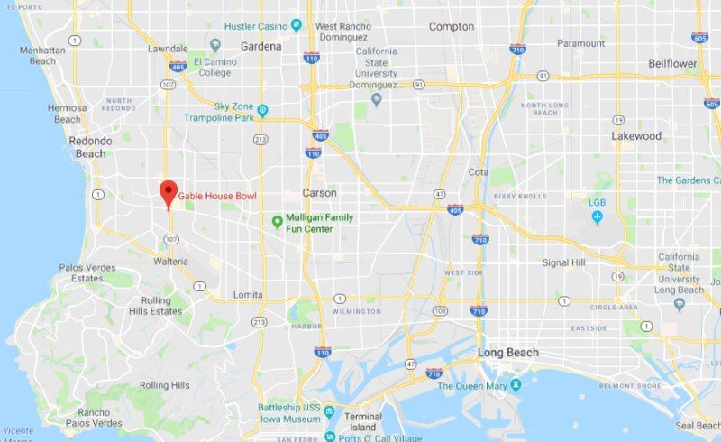 A map showing the location of the mass shooting at the Gable House bowling alley in Los Angeles. Map via Google Maps