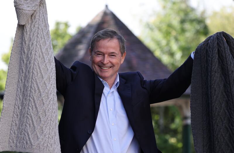 Dyed in the wool: Vincent Hughes shows off a selection of Aran Woollen Mills garments.  Photograph: Nick Bradshaw