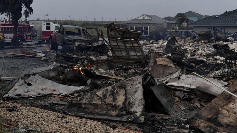 A burnt-out house which caught fire after Hurricane Harvey hit Corpus Christi, Texas. Photograph: Mark Ralston/AFP/Getty Images