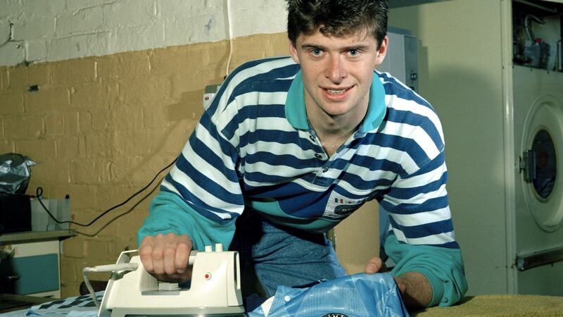 Niall Quinn irons his Manchester City shirt back in August 1992. Photograph: Getty Images