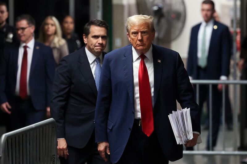 Former US president Donald Trump departs Manhattan Criminal Court on Tuesday. Photograph: Yuki Iwamura/Getty Images