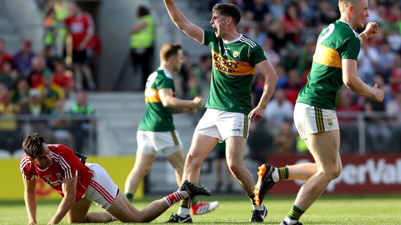 Kerry’s Paul Geaney celebrates scoring a goal during their Munster final win over Cork. Photo: Bryan Keane/Inpho
