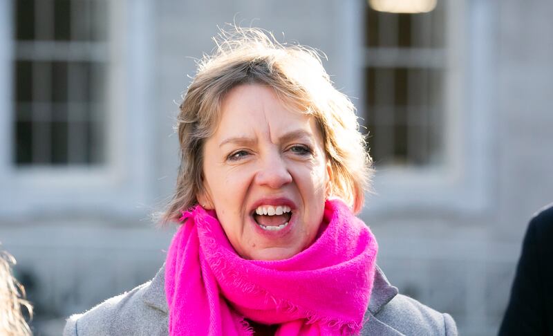 Labour leader Ivana Bacik speaking on the plinth of Leinster House. Photograph: Collins
