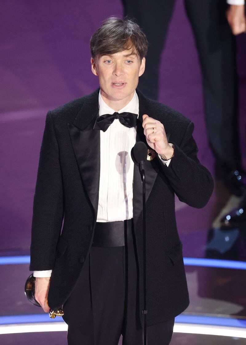 Cillian Murphy accepts the lead actor award for his role in Oppenheimer at Oscars 2024. Photograph: Rich Polk/Variety/Getty Images