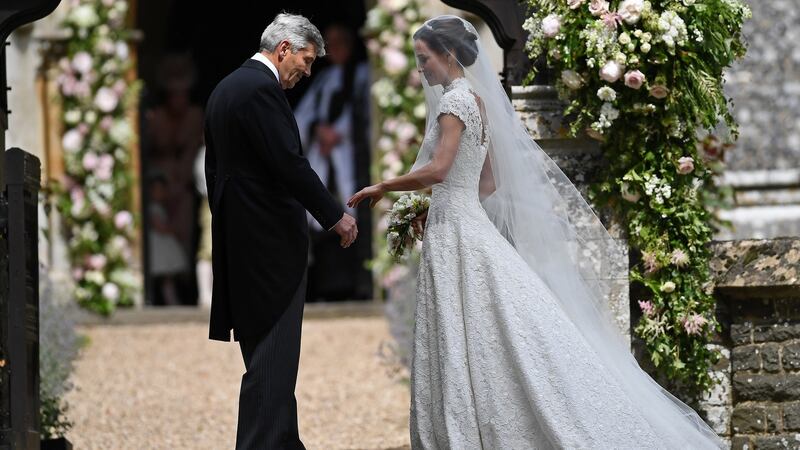Pippa Middleton arrives with her father Michael Middleton for her wedding  at St Mark’s Church in Englefield, west of London. Photograph: Justin Tallis/Reuters