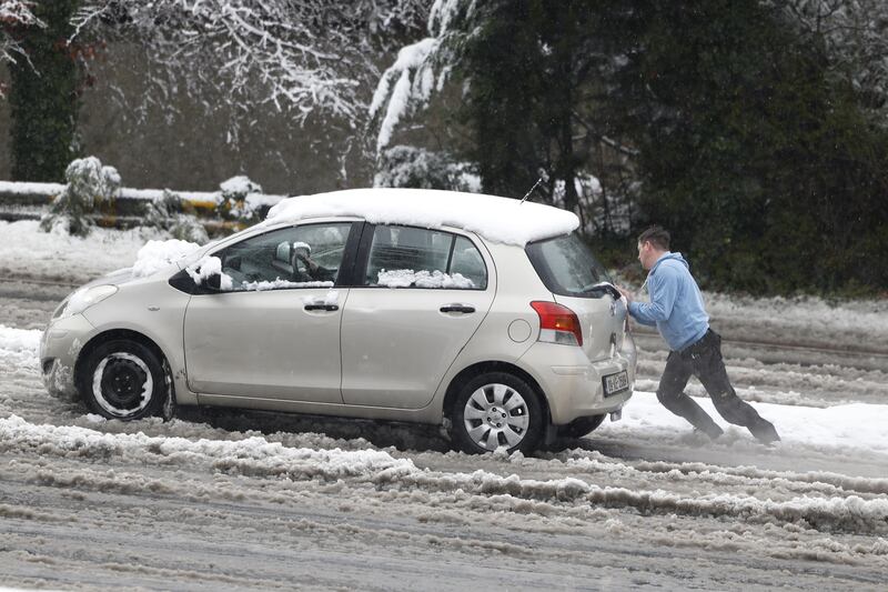 Motorists struggling with the adverse conditions, Stillorgan, Dublin.  Photograph Nick Bradshaw for The Irish Times