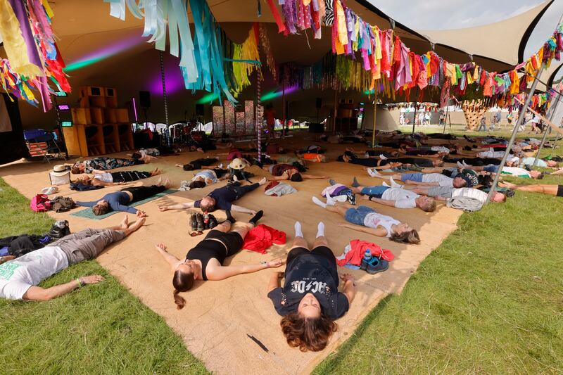 Electric Picnic: Festival Recovery Yoga with Mayra Rath at Croí Photograph: Alan Betson
