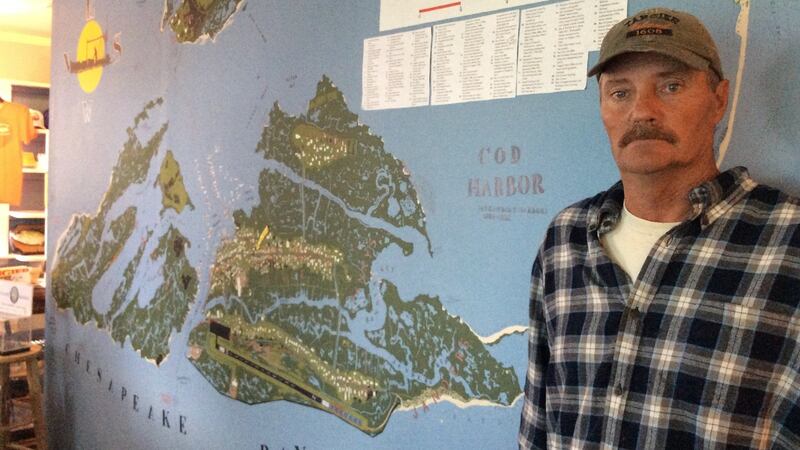 Tangier Island’s mayor James “Ooker” Eskridge, a “waterman” or crab fisherman. Photograph: Simon Carswell