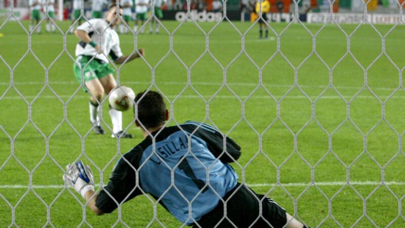 Spain goalkeeper Iker Casillas  saves Kevin Kilbane’s penalty during the shoot-out in the 2002 World Cup Round of 16 match  in Suwon. Photograph: Petar Kujundzic/Reuters