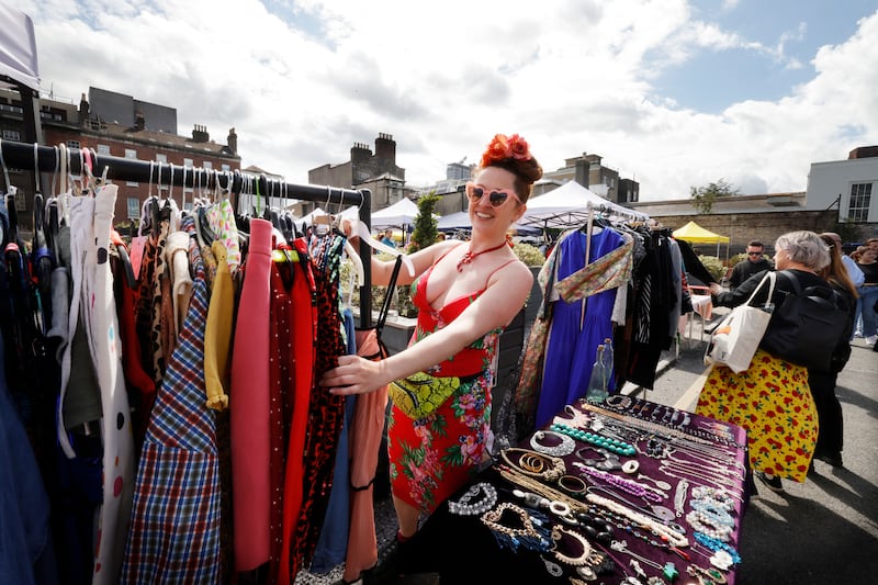 Bella Agogo at the Magical Creatures stall at the  We Love Markets at the Digital Hub in the Liberties. Bella is a burlesque performer and bellydancer who sells eclectic clothes, costume jewellery and bunting-style Pride pendants. Photograph: Alan Betson