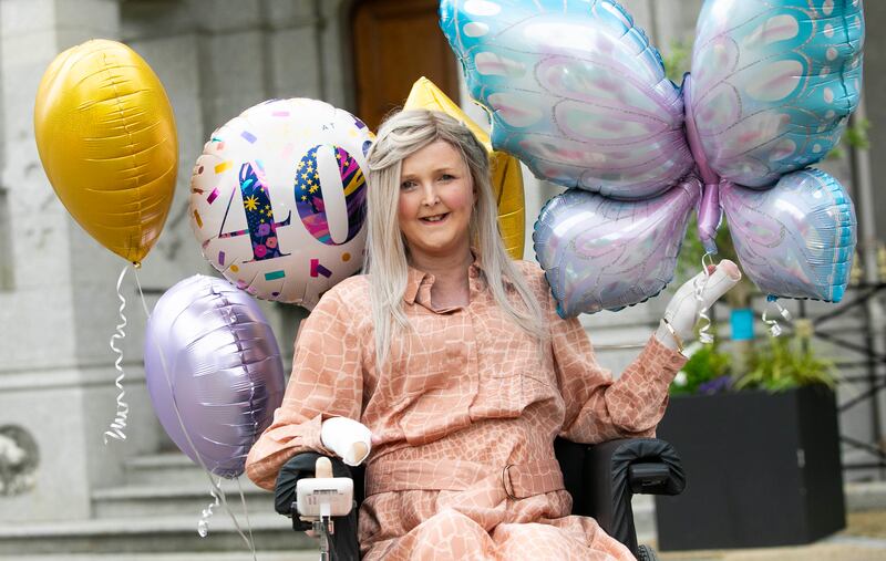 Emma Fogarty, Ireland's longest-surviving person battling the most severe type of the agonising skin condition epidermolysis bullosa, celebrates her 40th birthday at Killashee Hotel & Spa. Photograph: Gareth Chaney/PA Wire 