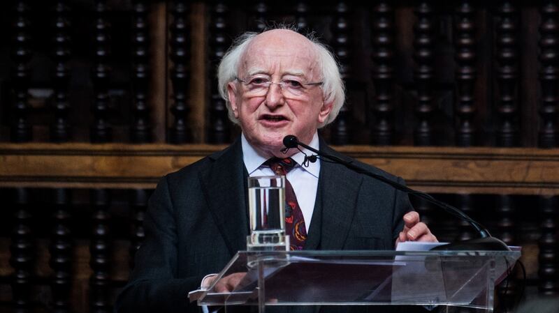 President Michael D Higgins speaks during a press conference at the Foreign Affairs Ministry in Lima, Peru  on Friday. Photograph: AFP