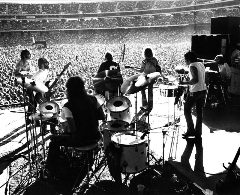 Crosby, Stills, Nash & Young at Oakland Stadium, in California, in 1974. Photograph: Gijsbert Hanekroot/Redferns via Getty