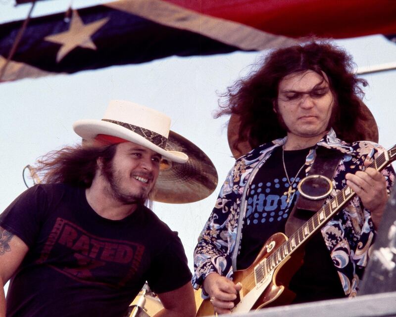 Lynyrd Skynyrd performing in front of the Confederate flag in 1970. Photograph: Richard McCaffrey/Getty