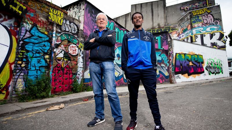 Hiko Tonosa with  his coach at Dundrum South Dublin Eddie McDonagh.Photo: Tom Honan for The Irish Times.