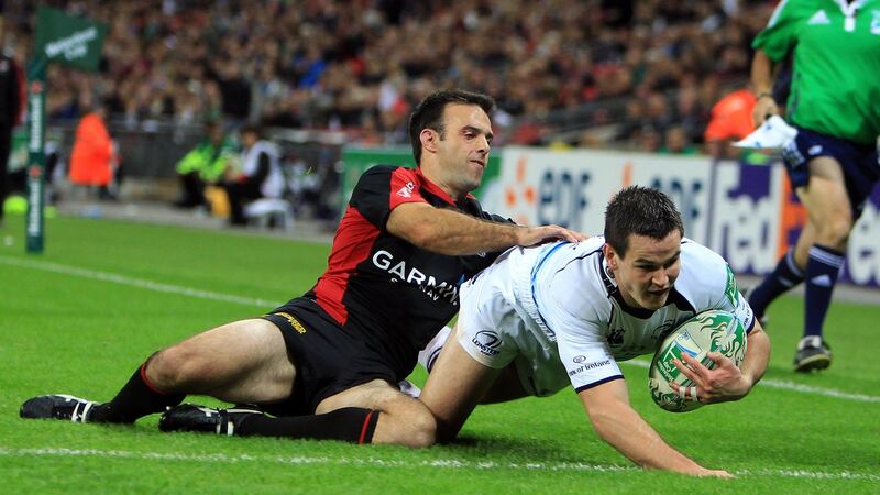 Leinster’s Jonathan Sexton scores a try during the Heineken Cup game against Saracens at  Wembley Stadium in October 2010. Photograph: Dan Sheridan/Inpho