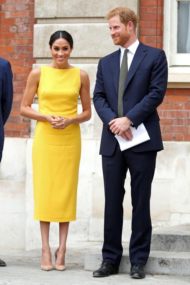 Britain’s Prince Harry, Duke of Sussex with Meghan Markle, Duchess of Sussex at a reception marking the culmination of the Commonwealth Secretariats Youth Leadership Workshop in London in July. Photograph:   Yui Mok/AFP/Getty Images
