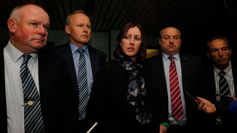 Members of the national executive of the   Association of Garda Sergeants (from left) Christy Morrison; Paul McDermott; Antoinette Cunningham; Cormac Moylan and Chris Cronin after talks in Dublin on Thursday night.  Photograph Nick Bradshaw
